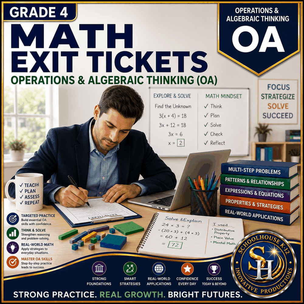 4th Grade Operations & Algebraic Thinking Math Exit Tickets cover